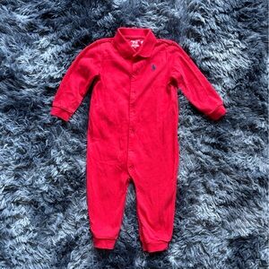 Ralph Lauren Baby Red Cotton Footed Sleeper Pajamas | Size 12M